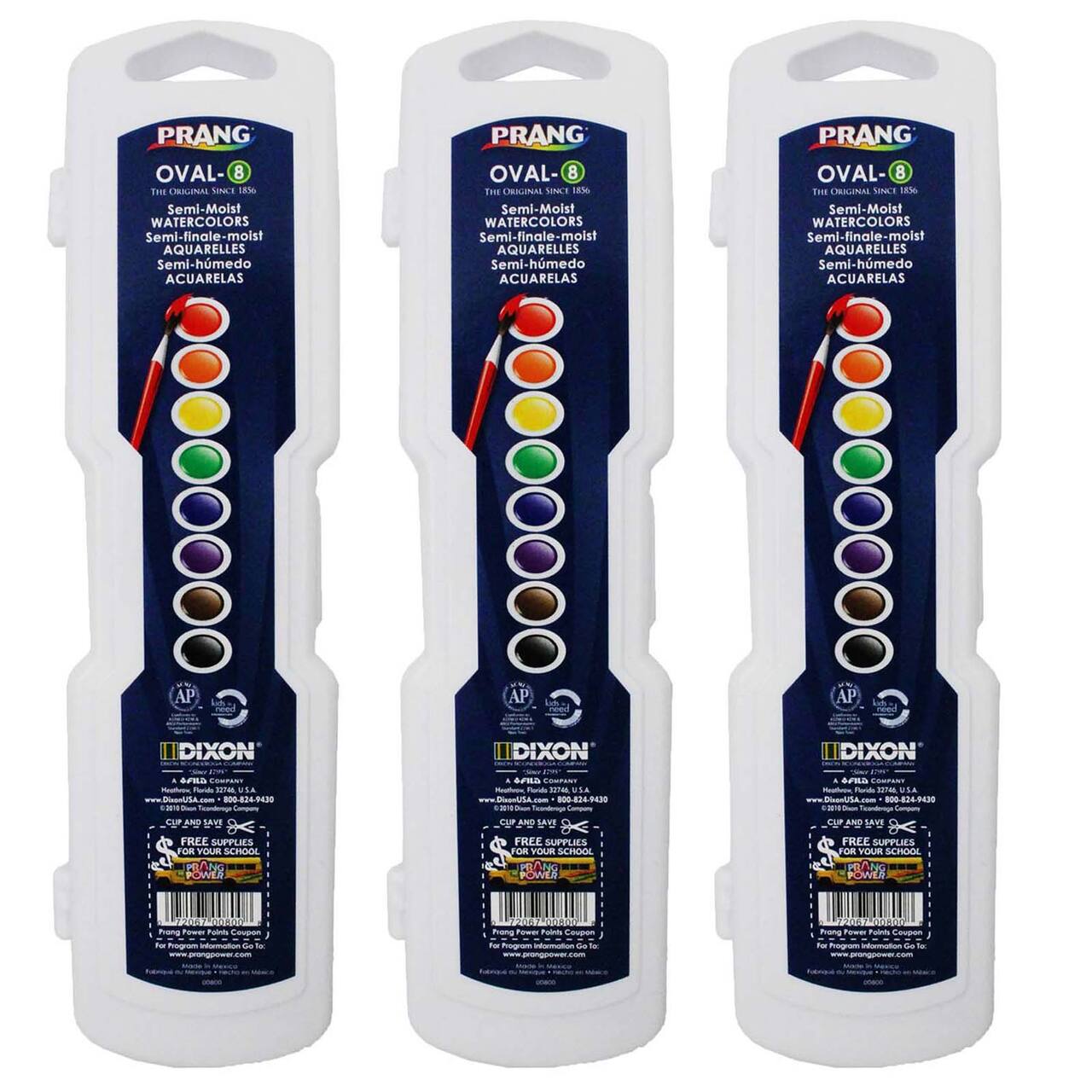 Prang® 8 Colors Watercolor Oval Pan Set with Brush, 3ct.